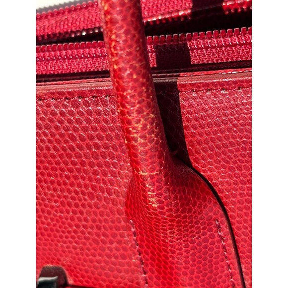 M London Red Leather Snakeskin Like Embossed Leather Purse Tote Signature Lining - Picture 14 of 16